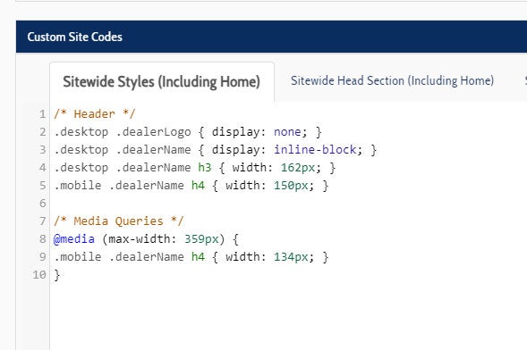 Paul Conte Cadillac Sitewide Styles showing header width updates